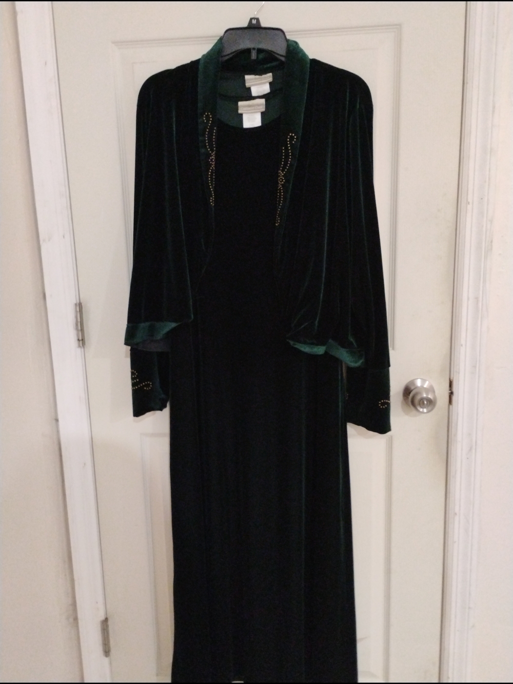 Coldwater Creek Forest Green Velvet Sleeveless Maxi Dress with Draped Jacket